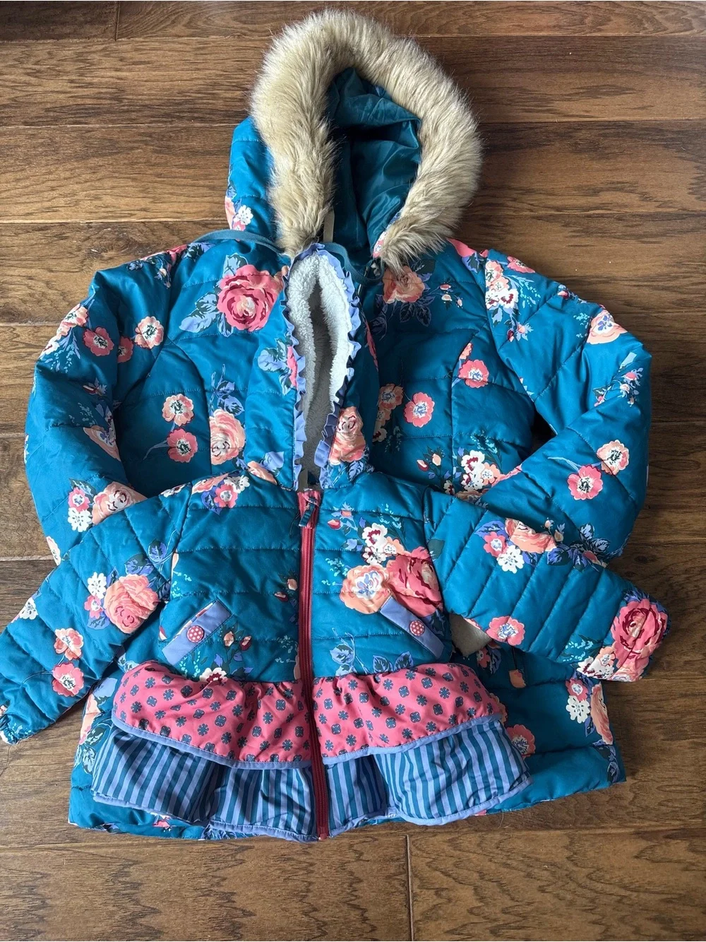 Matching mommy and me set!!!! Matilda Jane Teal Floral Hooded Puffers!